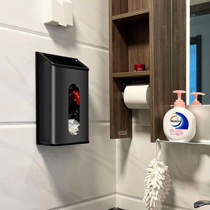 Plastic Bags Holder Grocery Dispenser for Kitchen Trash Bag Storage with Stainless Steel Front, Wall Mounted with Extra Wide Easy Access Openings (Black)