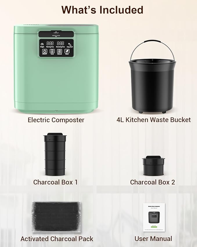 Growell 4L Electric Composter for Kitchen, Smart Countertop Compost Bin with Visible Window,Odorless & Low Noise, Auto-Cleaning,Turn Food Waste into Fertilizer, Food Waste Compost Indoor Machine, EC01