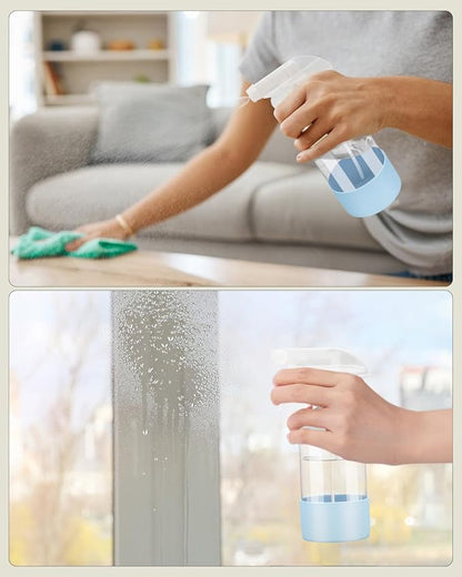 Worldgsb 2 Pack Glass Spray Bottles 8 oz, Empty Refillable Containers with Silicone Sleeve Protection, Glass Spray Bottles for Cleaning Solutions, Hair and Plants with Adjustable Nozzles Blue&Grey