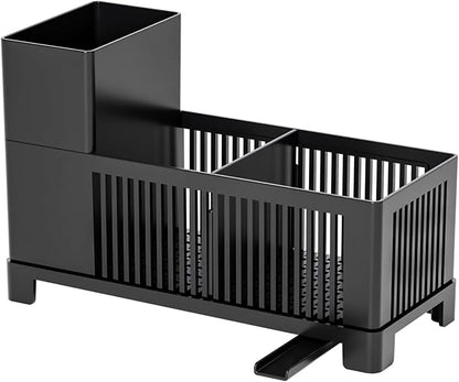 Rustproof Kitchen Sink Organizer for Countertop,Multifunctional Sink Organizer Caddy & Organization,Scrub Brush and Sponge Holder,Plastic Sink Storage Rack,Sponge Drain Rack,Dish Soap Dispenser,Black