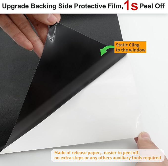MAGIDEKOR Total Blackout Window Privacy Film with Installation Tools, 100% Light Blocking Heat Control Static Cling, Room Darkening Opaque - 17.5 Inch X 6.5 Feet