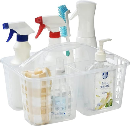 Portable Shower Caddy Basket,Convenient Cleaning Supplies Organizer with Compartments and Handle,Ideal for Bathroom, Bedroom, Kitchen, College Dorm,Garden,etc.12.4" x 7.4" x 5.1"transparent