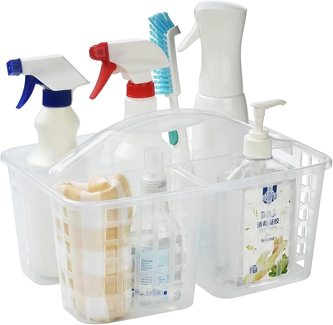 Portable Shower Caddy Basket,Convenient Cleaning Supplies Organizer with Compartments and Handle,Ideal for Bathroom, Bedroom, Kitchen, College Dorm,Garden,etc.transparent-2 Pcs