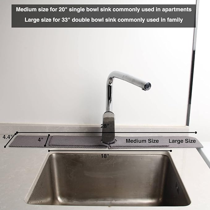 28'' Kitchen Faucet Absorbent Mat, Sink Splash Guard, Microfiber Faucet Handle Drip Catcher, Kitchenguard Tray, Water Drying Pads, Counter Protector for Kitchen, Bathroom, and RV