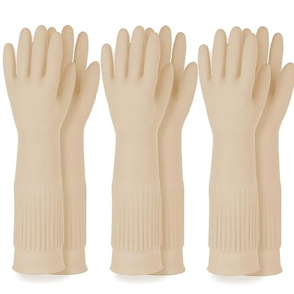 DABOGOSA Reusable Waterproof Household Dishwashing Cleaning Rubber Gloves, Non-Slip Kitchen Glove (Ivory, XL (Pack of 3))