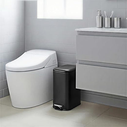 GlowSol Bathroom Trash Can with Lid, 3.2 Gallon 12 L Stainless Steel Step Trash Can with Removable Liner Bucket, Slim Small Wastebasket for Toilet Bedroom Office, Black