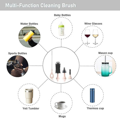Electric Baby Bottle Brush Cleaner Set with Rechargeable Automatic Brush & Silicone Nipple/Straw Cleaners, Newborn Bottle Cleaning Kit - Perfect (Pink)