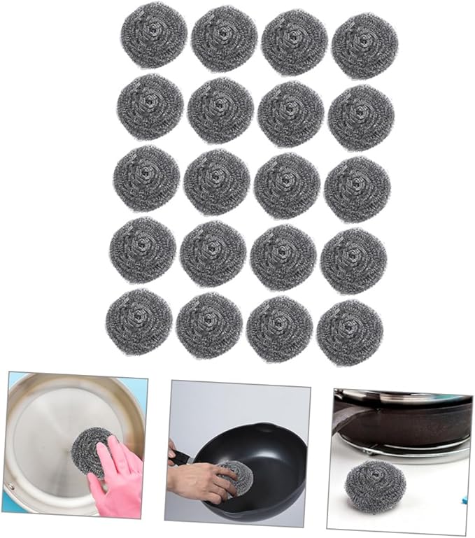 Ciieeo 20pcs Metal Pot Scrubbers Cleaning Balls for Pots Pans Baking Heavy Duty Dish Scrubbers for Effortless Grease Removal