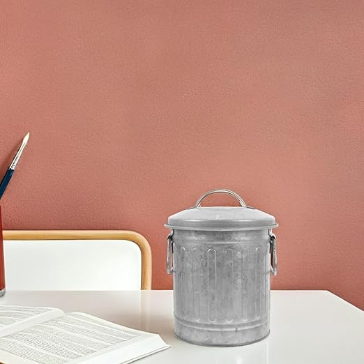 Zerodeko Desktop Stationery Bucket Small Trash Bin with Lid 7.28X5.70X5.70In Mini Wastebasket for Office and Home Desk Organizer Plant Holder Convenient Metal Rubbish can