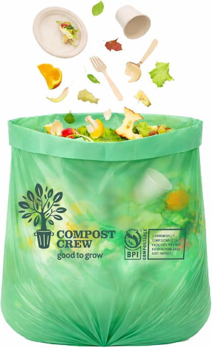 Compost Crew.10 Gallon Compostable Trash Bags, 52 Count – BPI Certified Biodegradable Kitchen Garbage Bags for Food Scraps, Strong Leak-Resistant Compost Bags for Home & Commercial Composting