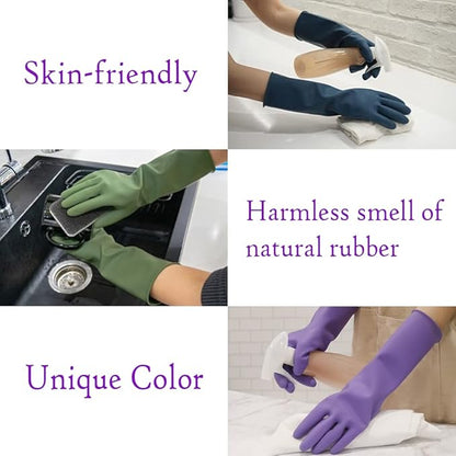 HOMSSEM Dishwashing Gloves - 2 Pairs Premium Rubber Gloves for Cleaning - Urban Gray, Green, Blue