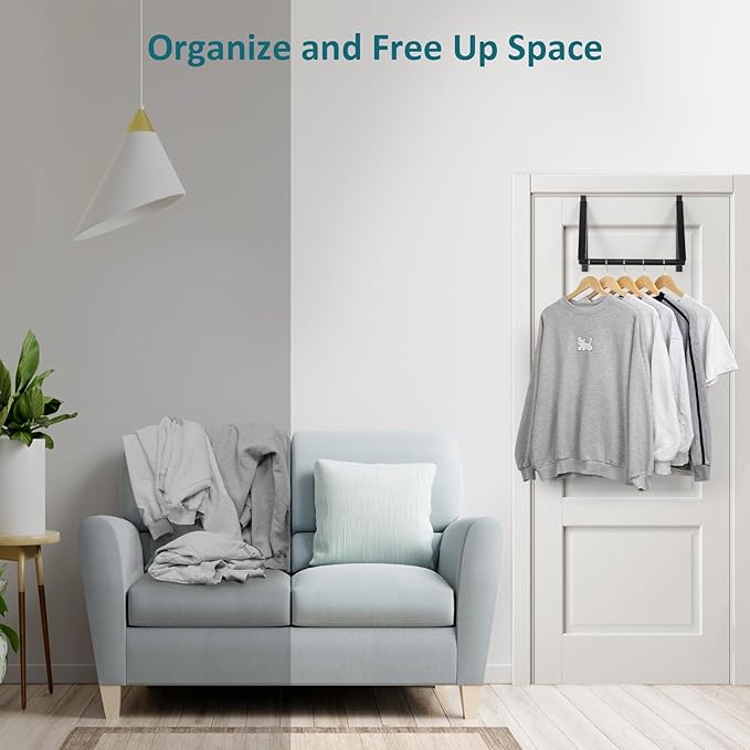 Optish Foldable Over The Door Clothes Hanger, Space Saving Small Clothes Rack Door Hangers for Clothing, 2Pack, Black