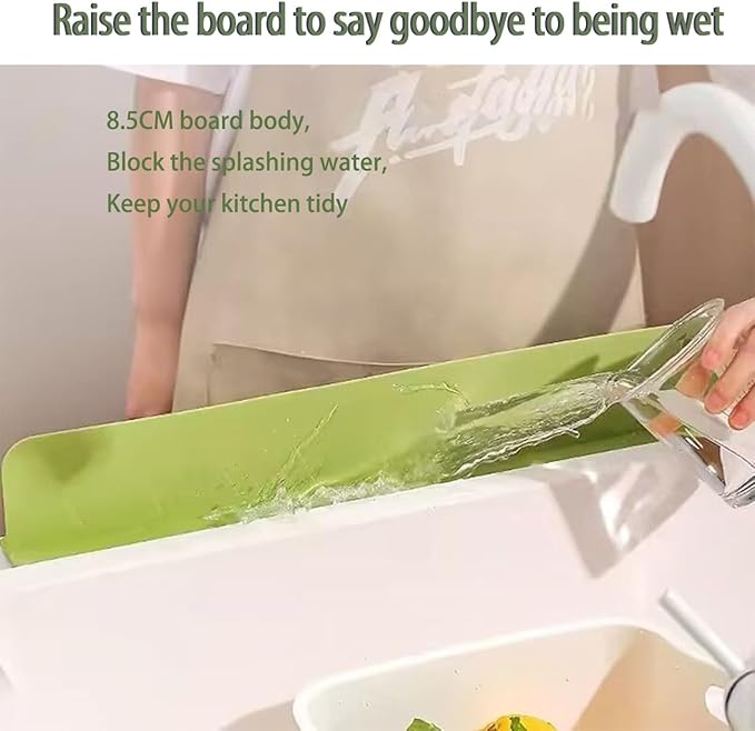19.6in Silicone Sink Splash Guard, New Silicone Sink Water Retaining Board for Kitchen, Portable Water Retaining Strip Reusable Water Splash Guard for Bathroom Countertop (Silicone, Beige)