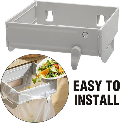 2-Pack Over the Cabinet Trash Bag Holder, Stainless Steel Hanging Garbage Organizer for Kitchen Cabinet Door, Portable Grocery Bag Support for Under Sink, RV, Bathroom and Pantry, White