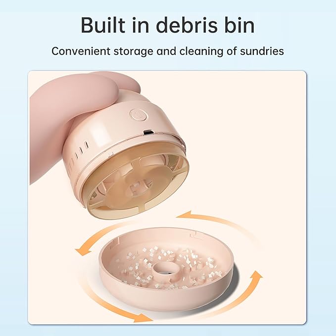 Mini Desktop Vacuum Cleaner Cute Cordless Table Dust Sweeper Cartoon Vacuum USB Rechargeable Battery Operated for Cleaning Dust Crumbs Hairs Scraps (Beige)