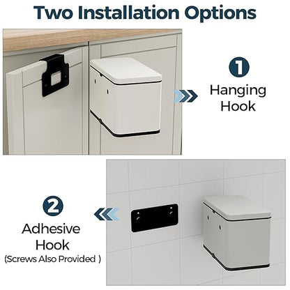 Stainless Steel Hanging Trash Can with Lid and Inner Bucket, 1 Gallon Kitchen Compost Bin for Counter Top, Under Sink or Wall Mount, Small Garbage Can for Cupboard/Bathroom/Bedroom/RV, White