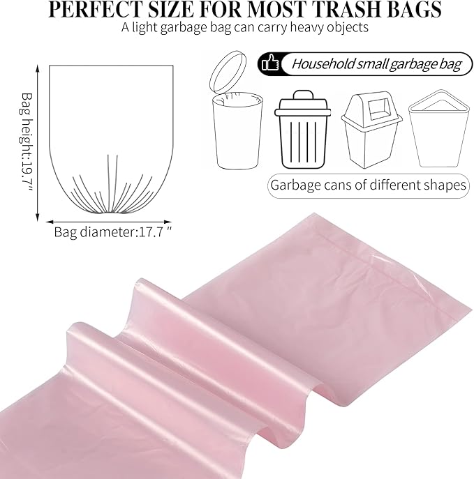 5 Rolls Small Trash Bags - 100 Counts Durable 4 Gallon Small Garbage Bags for home office kitchen Bathroom Bedroom Trash Can liners（Pink）