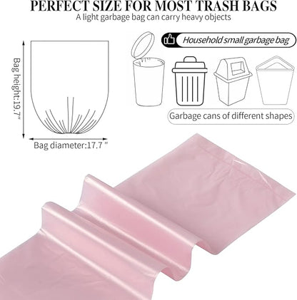 5 Rolls Small Trash Bags - 100 Counts Durable 4 Gallon Small Garbage Bags for home office kitchen Bathroom Bedroom Trash Can liners（Pink）