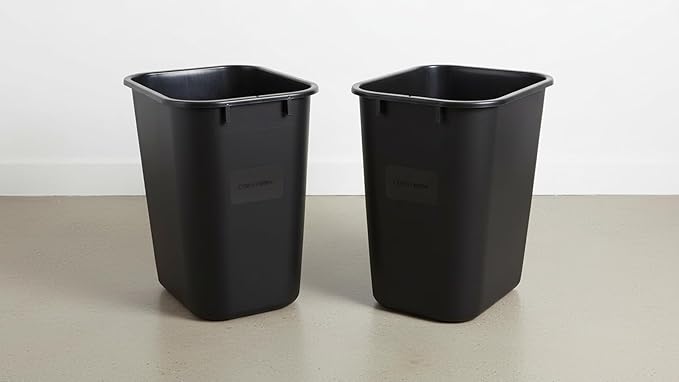 COASTWIDE Professional™ Indoor Trash Can Without Lid, Black Soft Molded Plastic, 3.5 Gallon, 2/Pack