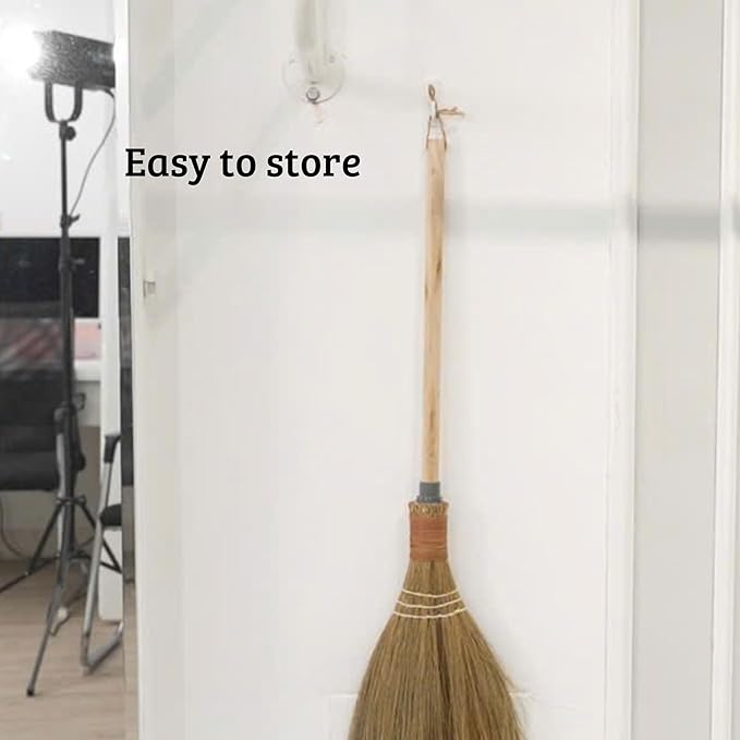 BMart Home Natural Whisk Sweeping Hand Handle Broom - Vietnamese Straw Soft Broom for Cleaning Dustpan Indoor - Outdoor - Decorative Brooms - Wooden Handle - 9.84'' Width, 29.75" Length