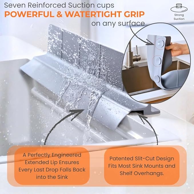 Extra Wide Silicone Sink Splash Guard 18” – Bright Gray- Small