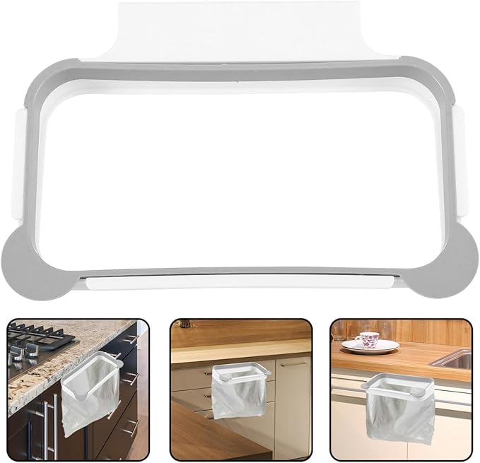 Hanging Trash Bag Holder over the Drawer Kitchen Garbage Bag Rack Plastic Cupboard Door Mounted Holder Gray