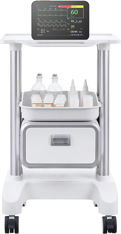VEVOR Medical Trolley Storage Cart with Removable Drawer, Rolling Lab Tray Cart with Wheels for Ultrasound, Dental Clinic, Lab, Beauty Salon, Office