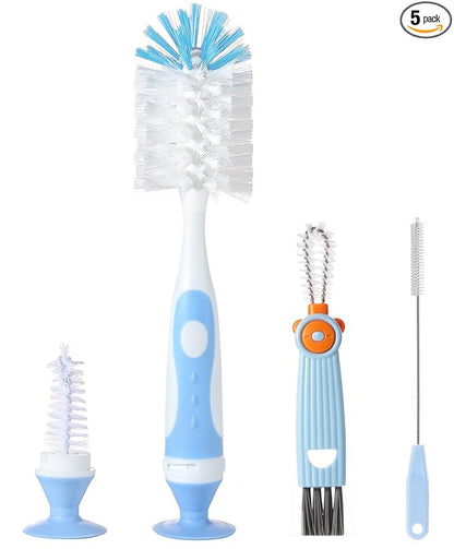 Ariseno 4-in-1 Baby Bottle Brush Set, Bottle Brush for Baby, Bottle Cleaner Brush Set, Including Nylon Bottle Brush, Bottle Cap Brush, Straw Brush, Nipple Brush, BPA-Free (Blue)