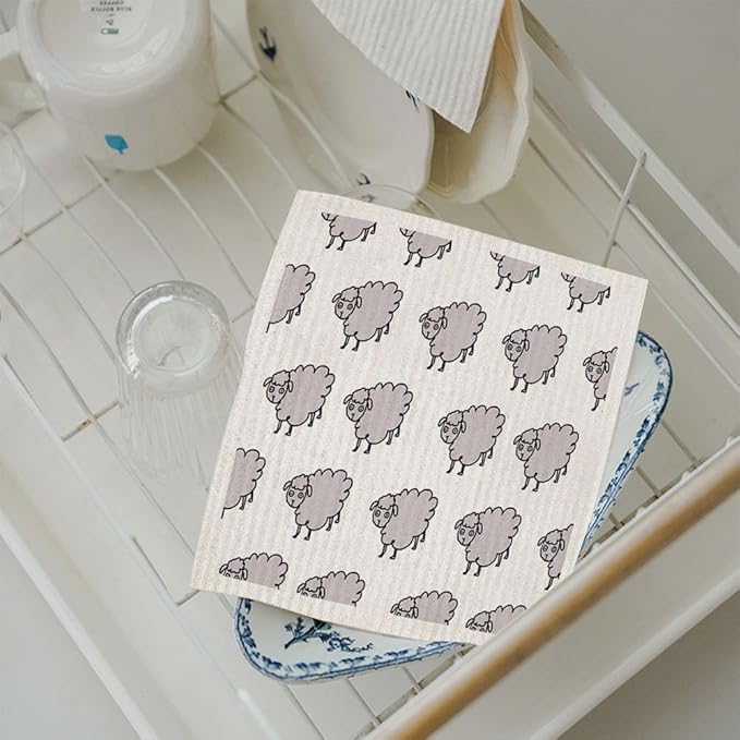 Eco-Friendly Swedish Dishcloth. Reusable, Ultra-Absorbent Cellulose Cotton Sponge Cloth | Sustainable & Biodegradable Cleaning for Kitchen & Home – Custom Nordic Design (Whimsical)