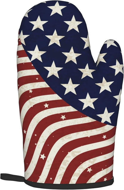 Patriotic Oven Mitts - American Flag Kitchen Mitts Pot Holders 4th of July Hot Mitts Independence Memorial Day Hot Pads Sets of 2 for Cooking Baking Grilling