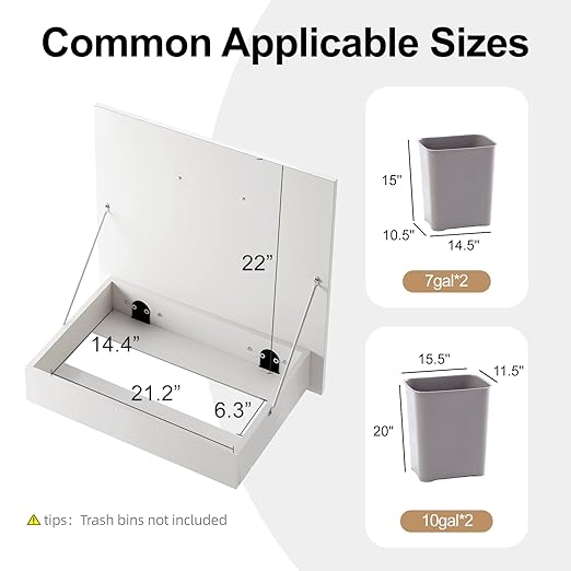 ZIFTY Double 2×10 Gallon Pull Out Trash Can Cabinet, Pet Proof Freestanding Kitchen Trash Bin Cabinet with Drawer, Wooden Garbage Recycling, Laundry Hamper, Modern Farmhouse Waste Bin Furniture, White