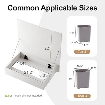ZIFTY Double 2×10 Gallon Pull Out Trash Can Cabinet, Pet Proof Freestanding Kitchen Trash Bin Cabinet with Drawer, Wooden Garbage Recycling, Laundry Hamper, Modern Farmhouse Waste Bin Furniture, White