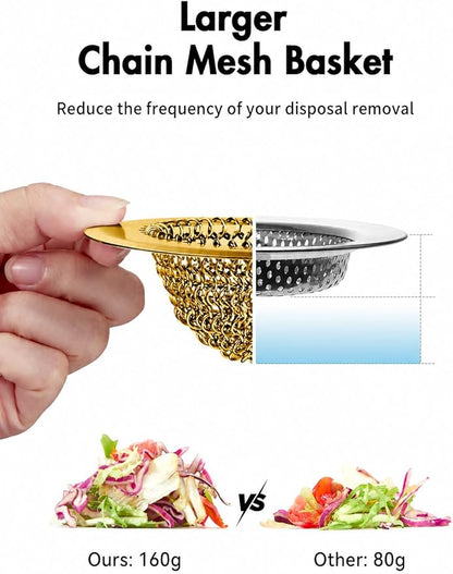 Wokdada Gold Sink Strainer, Reversible Mesh Sink Strainer with 304 Stainless Steel, Revolutionary Anti-Rust Kitchen Sink Drain Strainer Food Catcher for Garbage Disposal Without Clogging