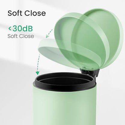 Cesun 1.2 Gallons Small Green Trash Can, Bathroom Garbage Can with Lid and Foot Pedal, Mini Round Wastebasket for Bathroom, Bedroom, Office, 4.5 Liters / 1.2 Gallons, Green