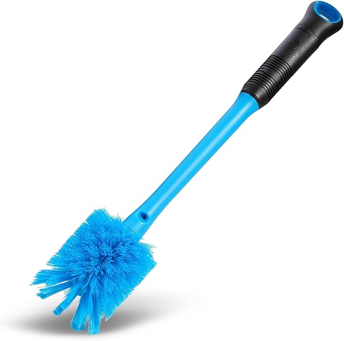 MOSOLAN 2-in-1 Water Bottle Brush and Straw Cleaner Brush, Long Handle Scrub Brush with Replaceable Head for Water Bottles, Glasswares, Mugs, Flasks, Tumblers, Vases, and Kitchen Sink, Breezy Blue