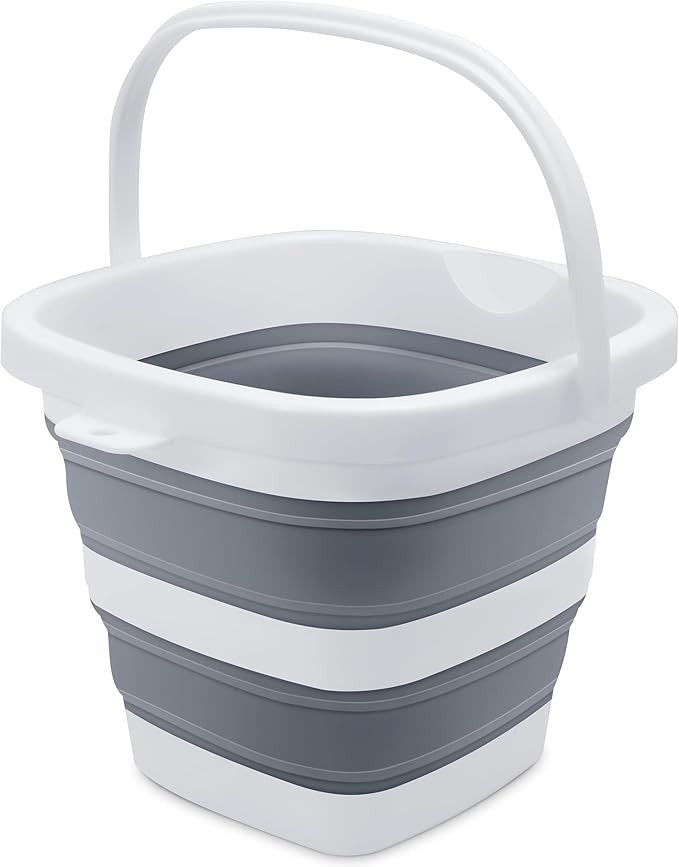 Goderewild Small Collapsible Bucket, 1.4Gal/5L BPA-Free - Foldable Water Pail for Car Washing, Camping, Beach - Portable Lightweight Storage for Outdoor, RV, Travel (Grey)