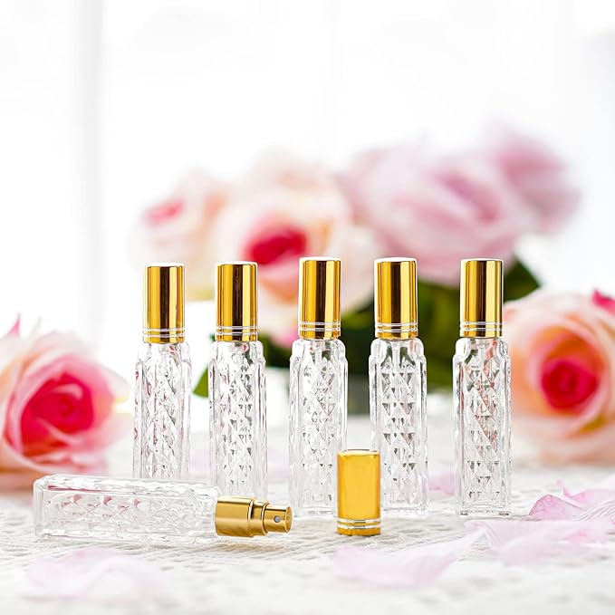 YU FENG 12pcs Glass Perfumes Bottle Empty Atomizer Refillable Spray Perfume Bottles Fine Mist Atomizer Cosmetic Container for Travel,10ml