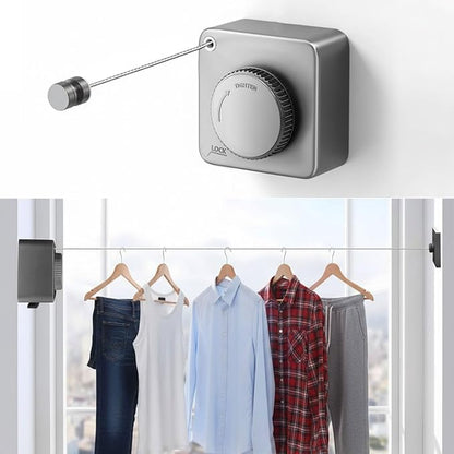 Retractable Clothesline 15ft, Space Saving Heavy Duty Drying Rope, Anti-Sag Stainless Steel for Indoor Outdoor Balcony Bathroom (Light Gray)