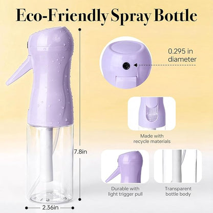3Pcs Continuous Spray Bottles For Hair,Ultra Fine Mister for Hair Styling, Plants, Cleaning, Salon, Misting & Skin Care (200ML Green+Pink+Purple)