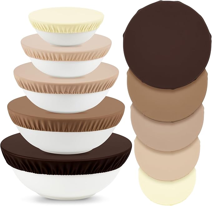 5 Pcs Beeswax Bowl Covers Reusable for Bread Proofing 5 Size Beeswax Elastic Cotton Bowl Covers for Fruits Food Storage(Brown)