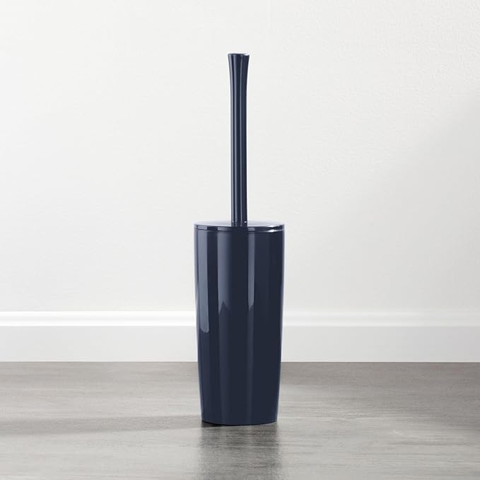 mDesign Slim Plastic Toilet Bowl Brush and Holder Set, Modern Compact Storage Organizer Cleaner Scrubber for Toilet - Heavy Duty Cleaning Plunger for Bathroom, Aura Collection - Navy Blue