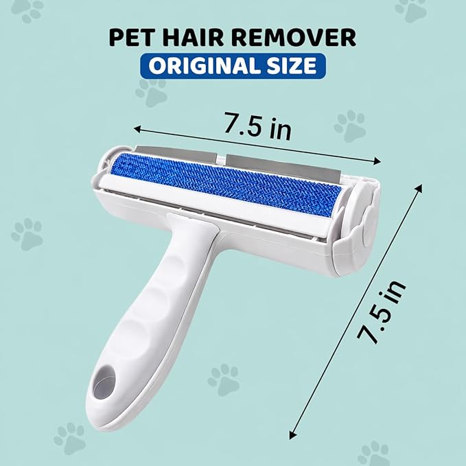 Pet Hair Remover Roller with 2 Grooming Gloves – Reusable Lint Remover for Dogs and Cats (Blue)