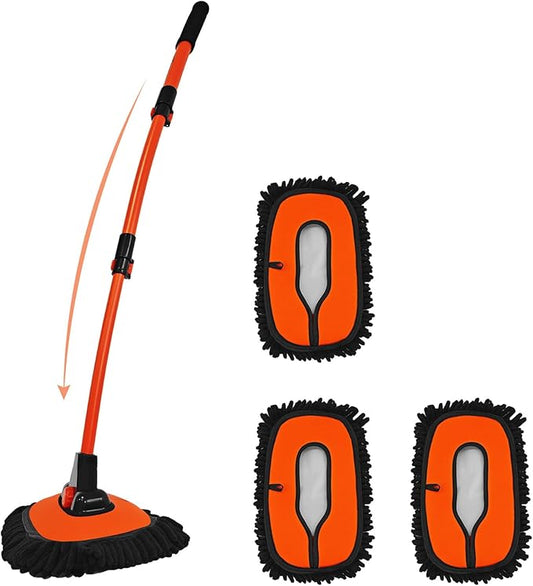 YeewayVeh Car Wash Brush Mop, 15° Curved Pole Car Wash Kit with 3 Chenille Brush Head Covers or RV Truck Camper Cleaning, Orange