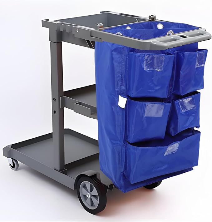 Cleaning Janitorial Cart Bag: Housekeeping Pushcart Garbage Storage Bag Replacement Cleaning Supplies Organizer for Trash Collection Blue
