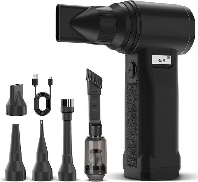 Electric Compressed Air Duster, 300,000RPM Cordless Air Blower for Dust Removal, Duster/Vacuum 2-in-1 with 10 Speeds, 20000mAh Rechargeable & 4 Nozzles Dust Blower for PC, Keyboard, Car, Outdoor