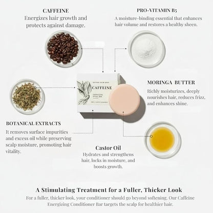 Nature Skin Shop Caffeine Conditioner Bar for Thinning Hair & Hair Growth, Energizing Scalp Treatment, Lightweight & Detangling, Sulfate-Free, Zero-Waste
