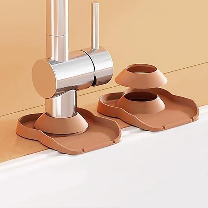 Silicone Faucet Mat for Kitchen Tap Compact Sink Splash Guard Protectors Behind Draining,Brown 2PCS