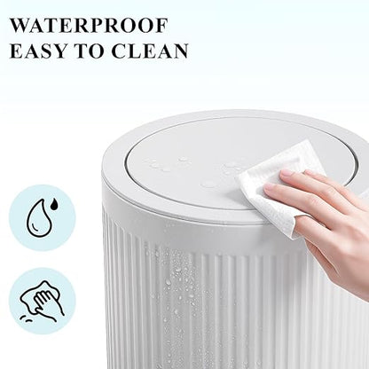 JiatuA Small Bathroom Trash Can with Lid, 2.1 Gallon Garbage Can with Pop-Up Lid Trash Bin Round Wastebasket for Kitchen Bedroom Office Living Room Toilet College Dorm, White