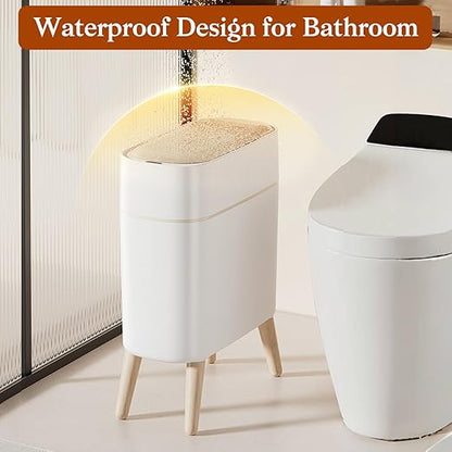 LALASTAR Small Bathroom Trash Can Automatic Touchless, Bathroom Garbage Can with a Lid, Motion Sensor trashcan for Bedroom, Kitchen, Office, 2.5 Gallon, White