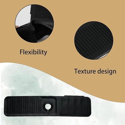 24 Inch Black Durable Faucet Mat, Silicone Kitchen Sink Splash Guard Behind Faucet, Draining Mat for Kitchen/Bathroom/Farmhouse/RV (60 * 15 * 1.8cm)